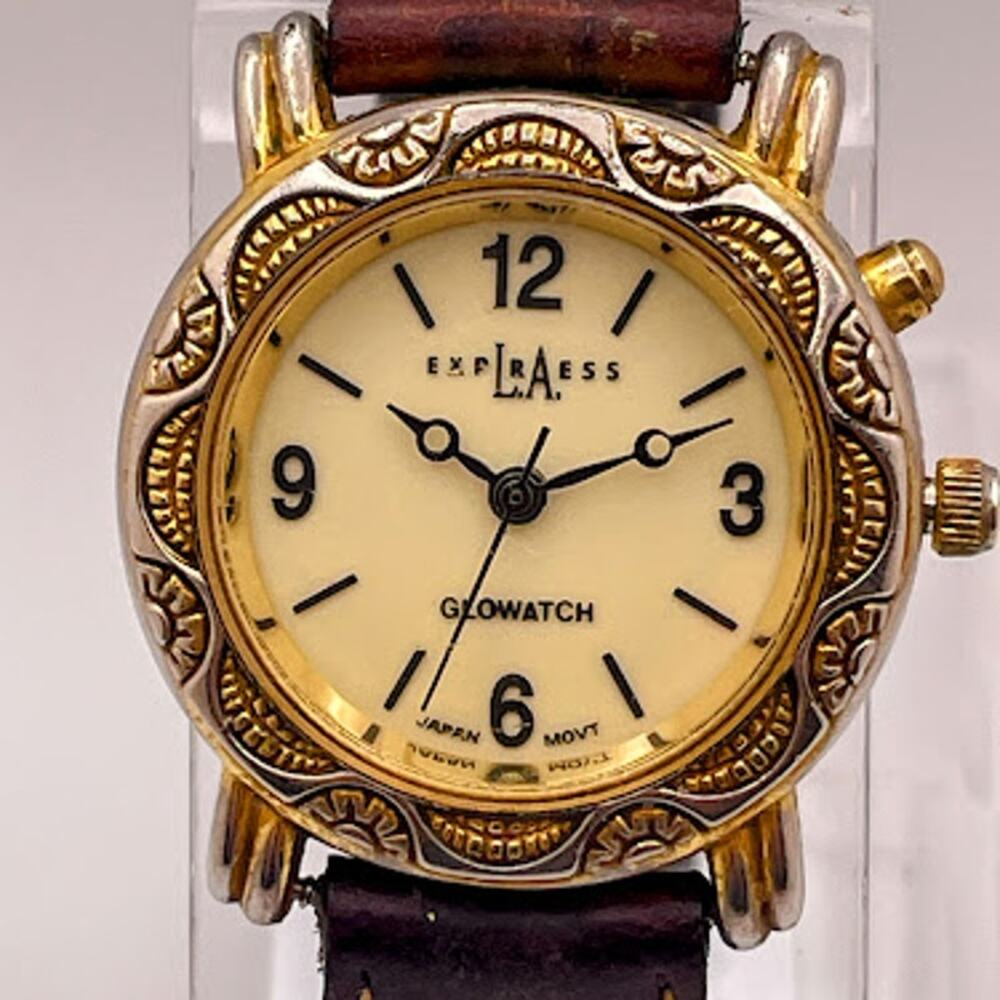 LA Express Women's GloWatch LAXG 52 Quartz Luminous Dial Brown Leather Strap